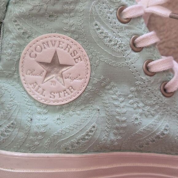 Converse Chuck 70 Bow Green Sticky Aloe Embroidered Floral Size 10 Womens - Picture 9 of 9